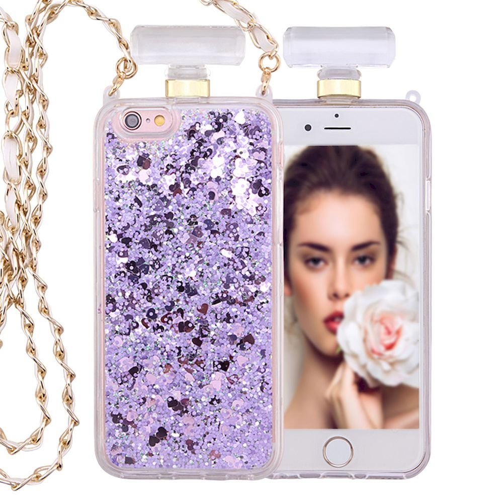 Wholesale Iphone Se 8 7 Perfume Bottle Glitter Shake Star Dust Necklace Case Purple