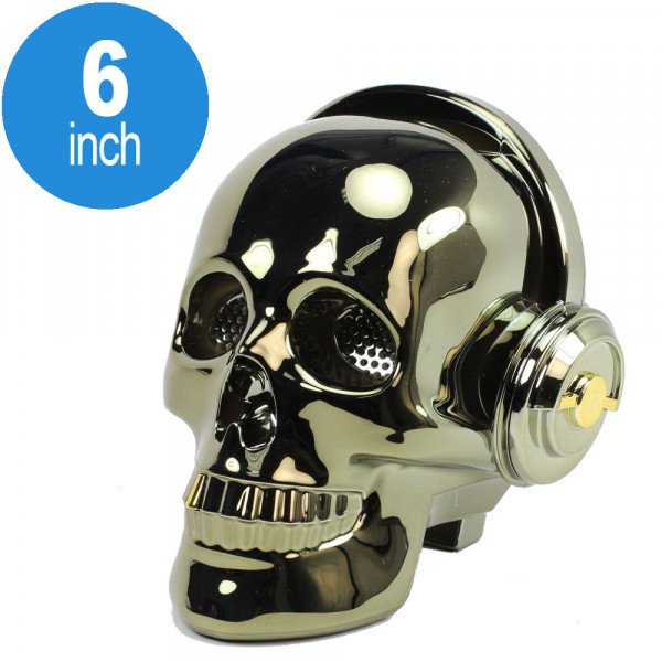 Wholesale Golden Tooth Glossy Skull Skeleton Portable Bluetooth Speaker with Stand Feature (Bronze)