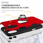 Wholesale Flat Ring Dual Layer Armor Hybrid Stand Case with Metal Plate for iPhone 16 Plus (Red)