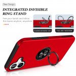 Wholesale Flat Ring Dual Layer Armor Hybrid Stand Case with Metal Plate for iPhone 16 Plus (Red)