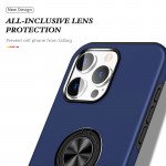 Wholesale Flat Ring Dual Layer Armor Hybrid Stand Case with Metal Plate for iPhone 16 Pro Max (Navy Blue)