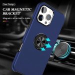 Wholesale Flat Ring Dual Layer Armor Hybrid Stand Case with Metal Plate for iPhone 16 Pro Max (Black)