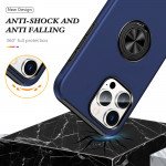 Wholesale Flat Ring Dual Layer Armor Hybrid Stand Case with Metal Plate for iPhone 16 Pro Max (Navy Blue)