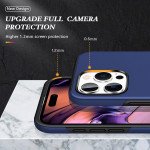 Wholesale Flat Ring Dual Layer Armor Hybrid Stand Case with Metal Plate for iPhone 16 Pro (Navy Blue)