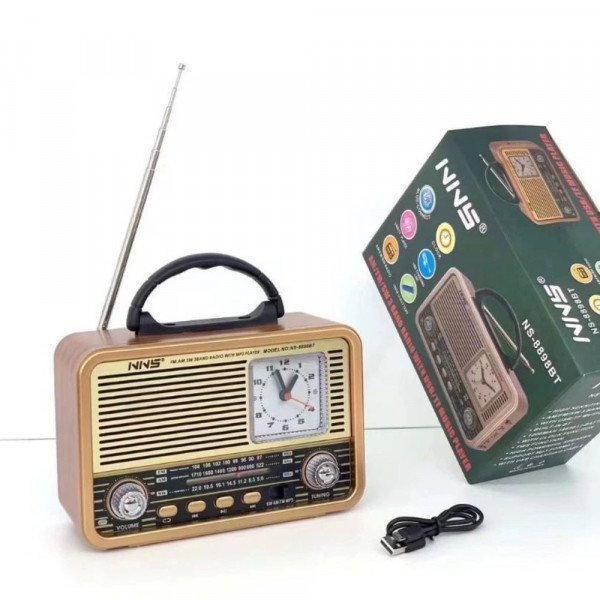 Wholesale Desktop Radio: FM/AM/SW 3-Band, Clock, USB & TF Integration NS-8898BT for Universal Cell Phone And Bluetooth Device (Gold)