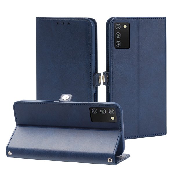 Wholesale Premium PU Leather Folio Wallet Front Cover Case with Card Holder Slots and Wrist Strap for Samsung Galaxy A03s (USA) (Navy Blue)