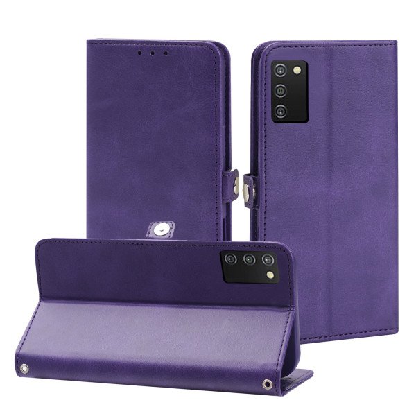 Wholesale Premium PU Leather Folio Wallet Front Cover Case with Card Holder Slots and Wrist Strap for Samsung Galaxy A03s (USA) (Purple)