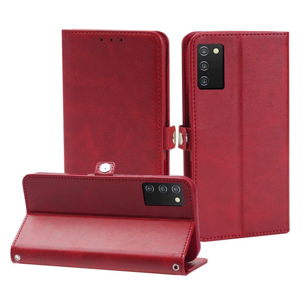 Wholesale Premium PU Leather Folio Wallet Front Cover Case with Card Holder Slots and Wrist Strap for Samsung Galaxy A03s (USA) (Red)