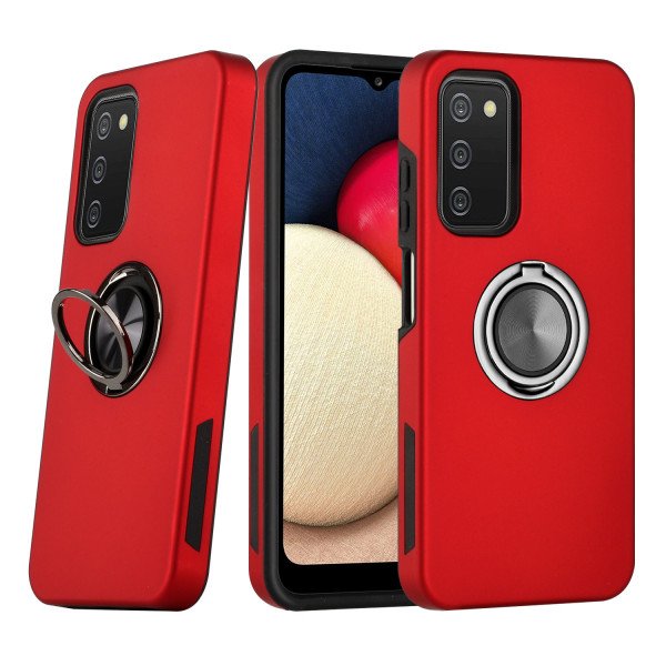 Wholesale Dual Layer Armor Hybrid Stand Ring Case for Samsung Galaxy A03s (USA), A02s (Red)