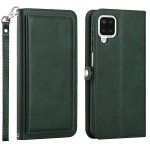 Wholesale Premium PU Leather Folio Wallet Front Cover Case with Card Holder Slots and Wrist Strap for Samsung Galaxy A12 (Green)