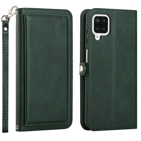 Wholesale Premium PU Leather Folio Wallet Front Cover Case with Card Holder Slots and Wrist Strap for Samsung Galaxy A12 (Green)